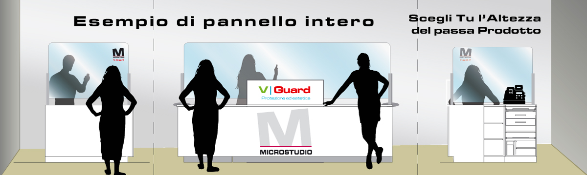 Protezioni trasparenti in plexiglass parastarnuto trasparenti "V|Guard Glass" esempio di plexiglass intero